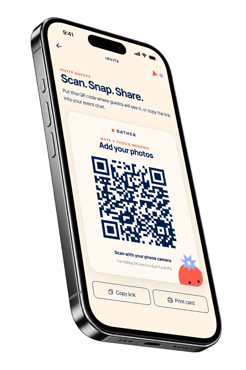 Illustrative preview of a planned pozare QR code and private-link invitation screen