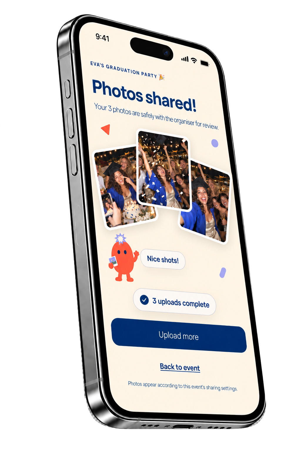 Illustrative preview of a planned guest photo upload confirmation in pozare